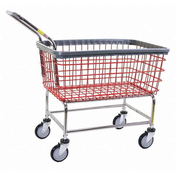 Wire Utility Cart with Handle, 4.5 Bushel, Red Basket, Chrome Base