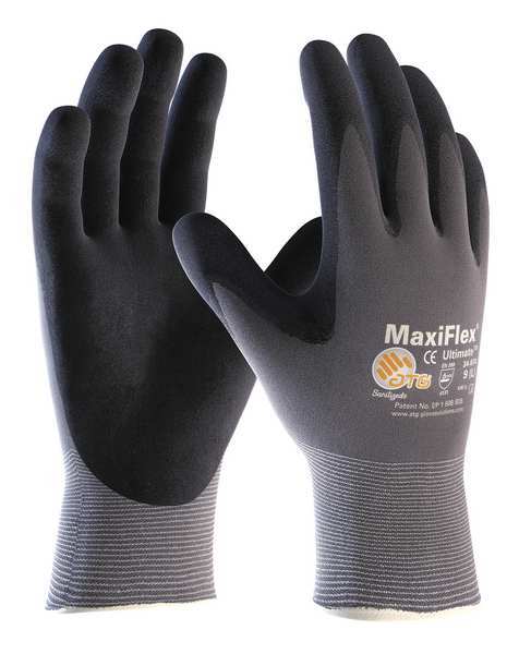 Foam Nitrile Coated Gloves, Palm Coverage, Black/Gray, XL, 12PK