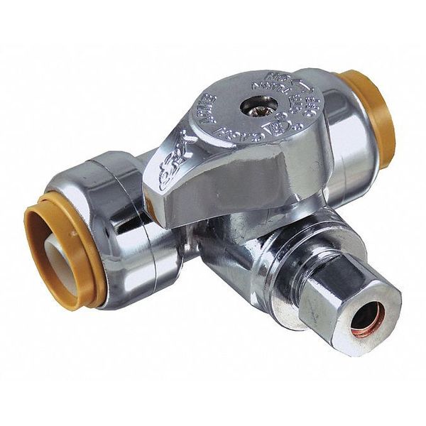 Tee Stop Valve, Brass, 1/2
