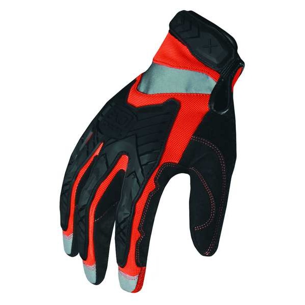 Hi-Vis Mechanics Gloves, S, Black/Orange, Anti-Vibration, Spandex, TPR, Reflective Panels