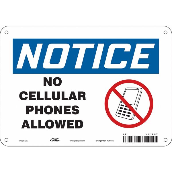Safety Sign Cell Phone, 7 in H, 10 in W, Aluminum, Vertical Rectangle, English, 451P27