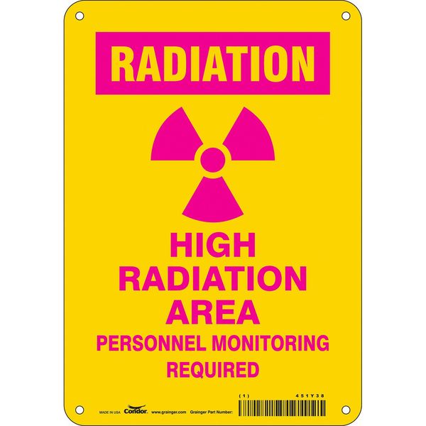 Radiation Safety Sign, 10 in H, 7 in W, Aluminum, Horizontal Rectangle, 451Y38