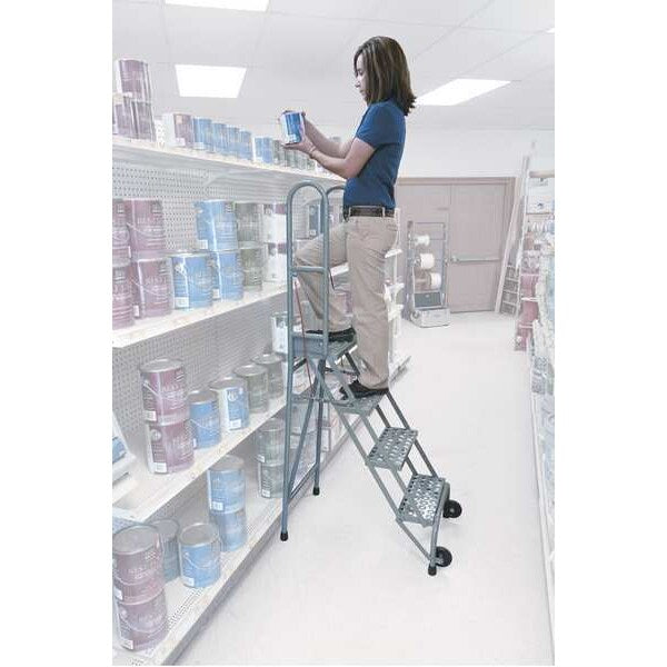 50 in H Steel Folding Rolling Ladder, 2 Steps