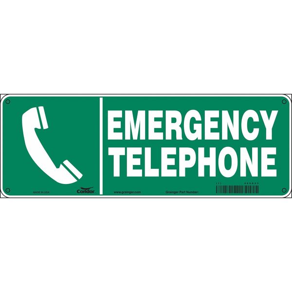 SAFETY SIGN FIRE AND EMERGENCY, 5 in Height, 14 in Width, Aluminum, Vertical Rectangle, English
