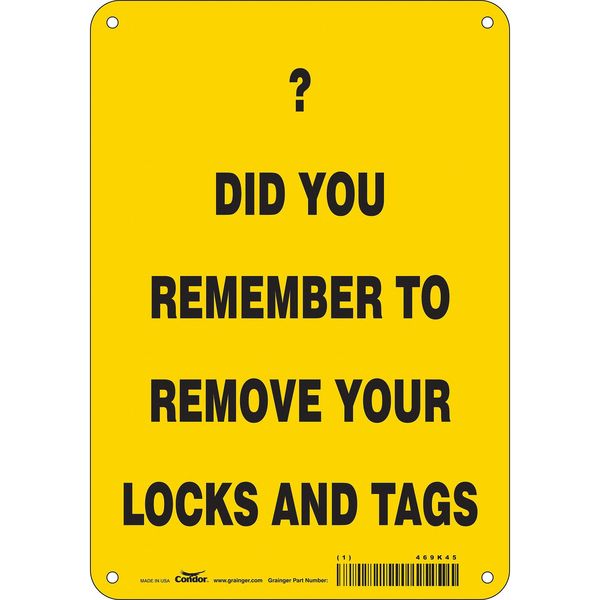 Safety Sign, 10 in Height, 7 in Width, Aluminum, Horizontal Rectangle, English, 469K45