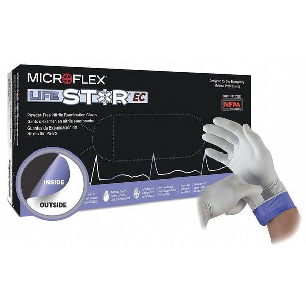High Risk Exam Nitrile Gloves, Nitrile, Powder Free, Exterior: White, Interior: Blue, S, 100 PK