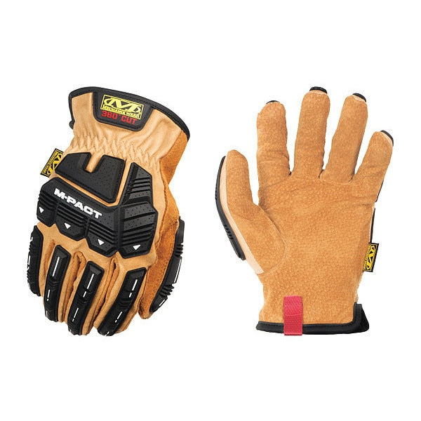 Mechanics Gloves, L, Brown/Black, Leather, Leather, TPR