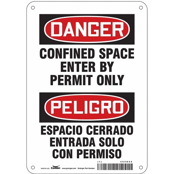 Safety Sign, 10 in Height, 7 in Width, Aluminum, Horizontal Rectangle, English, Spanish, 465K60