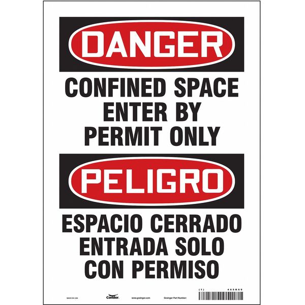 Safety Sign, 14 in Height, 10 in Width, Vinyl, Vertical Rectangle, English, Spanish, 465K69