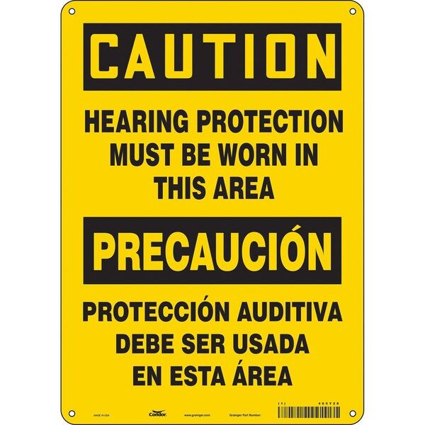 Safety Sign, 14 in Height, 10 in Width, Aluminum, Vertical Rectangle, English, Spanish, 465Y28