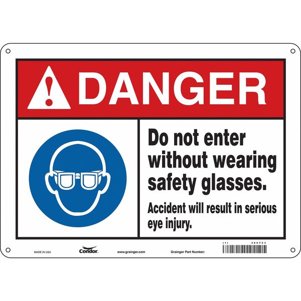 Safety Sign, 10 in Height, 14 in Width, Aluminum, Horizontal Rectangle, English, 466Y23