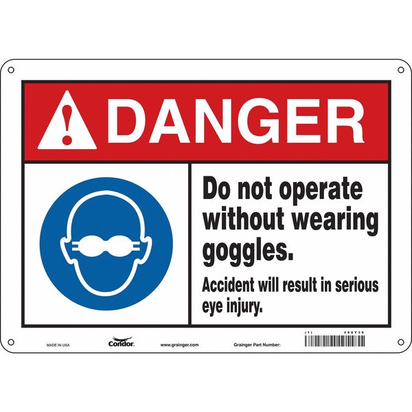Safety Sign, 10 in Height, 14 in Width, Aluminum, Horizontal Rectangle, English, 466Y36