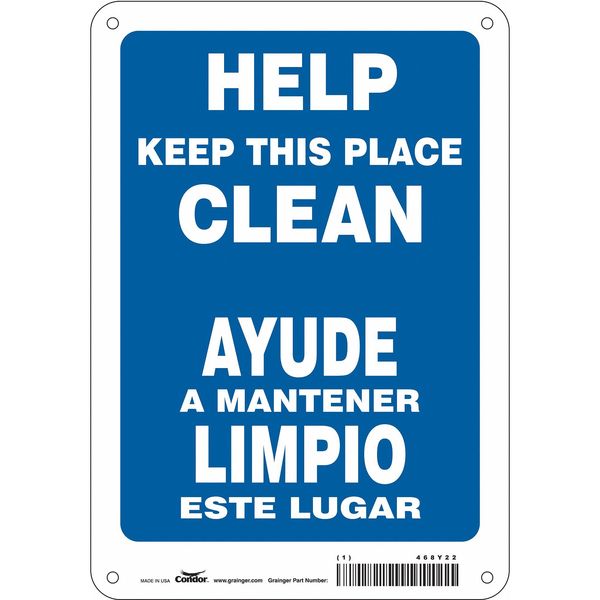 Safety Sign, 10 in Height, 7 in Width, Aluminum, Horizontal Rectangle, English, Spanish, 468Y22