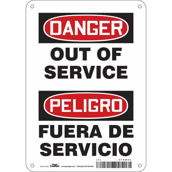 Safety Sign, 10 in Height, 7 in Width, Aluminum, Horizontal Rectangle, English, Spanish, 479M42