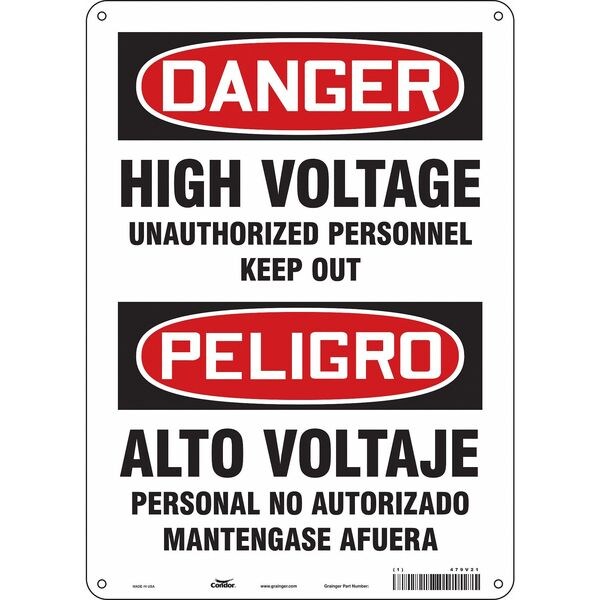 Safety Sign, 14 in Height, 10 in Width, Aluminum, Vertical Rectangle, English, Spanish, 479V21