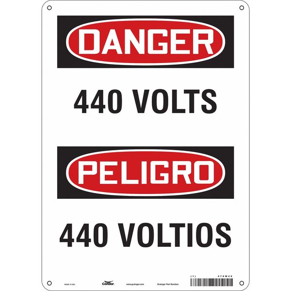 Safety Sign, 14 in Height, 10 in Width, Aluminum, Vertical Rectangle, English, Spanish, 479W49