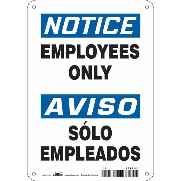 Safety Sign, 10 in Height, 7 in Width, Aluminum, Horizontal Rectangle, English, Spanish, 472F62