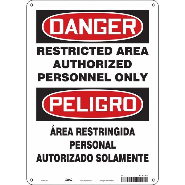 Safety Sign, 14 in Height, 10 in Width, Aluminum, Vertical Rectangle, English, Spanish, 472T10