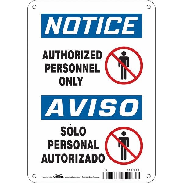 Safety Sign, 10 in Height, 7 in Width, Aluminum, Horizontal Rectangle, English, Spanish, 472U55