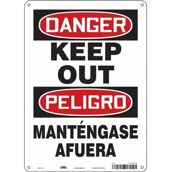 Safety Sign, 14 in Height, 10 in Width, Aluminum, Vertical Rectangle, English, Spanish, 473G33