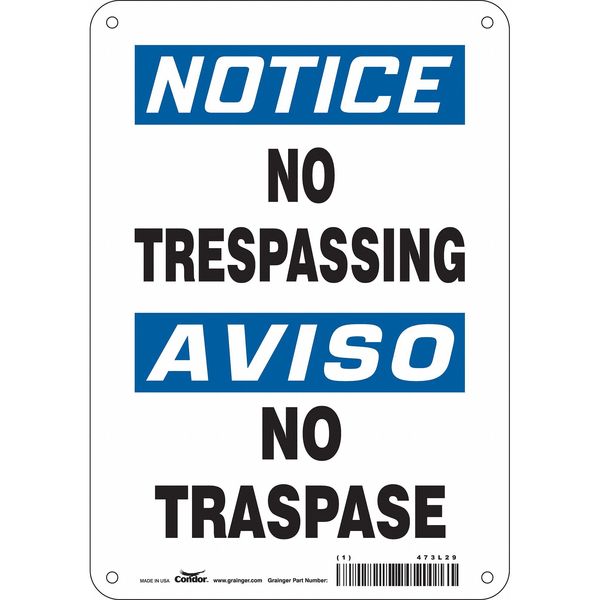 Safety Sign, 10 in Height, 7 in Width, Aluminum, Horizontal Rectangle, English, Spanish, 473L29