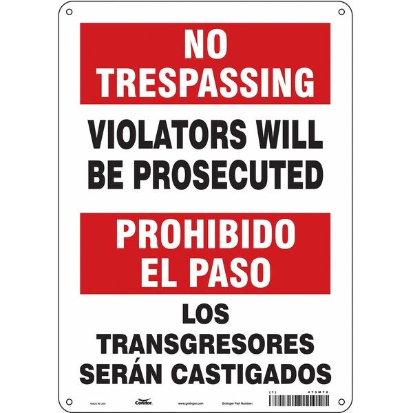 Safety Sign, 14 in Height, 10 in Width, Aluminum, Vertical Rectangle, English, Spanish, 473M72