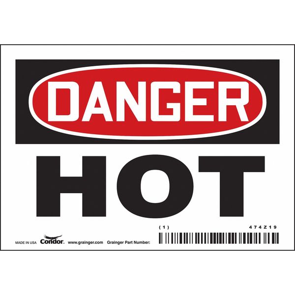 Danger Sign, 3 1/2 in H, 5 in W, Vinyl, Horizontal Rectangle, English, 474Z19