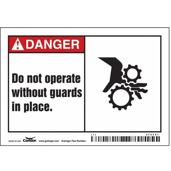Safety Sign, 3 1/2 in Height, 5 in Width, Vinyl, Horizontal Rectangle, English, 475F91