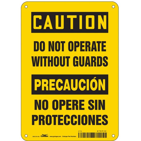 Safety Sign, 10 in Height, 7 in Width, Aluminum, Horizontal Rectangle, English, Spanish, 475F32