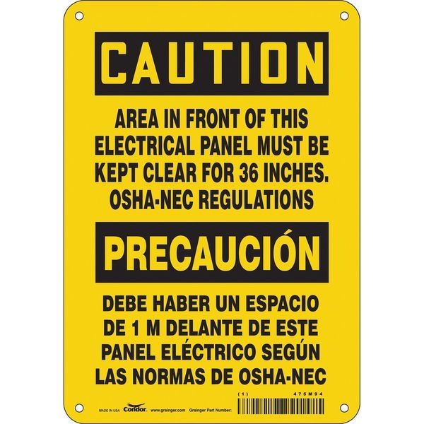 Safety Sign, 10 in Height, 7 in Width, Aluminum, Horizontal Rectangle, English, Spanish, 475M94