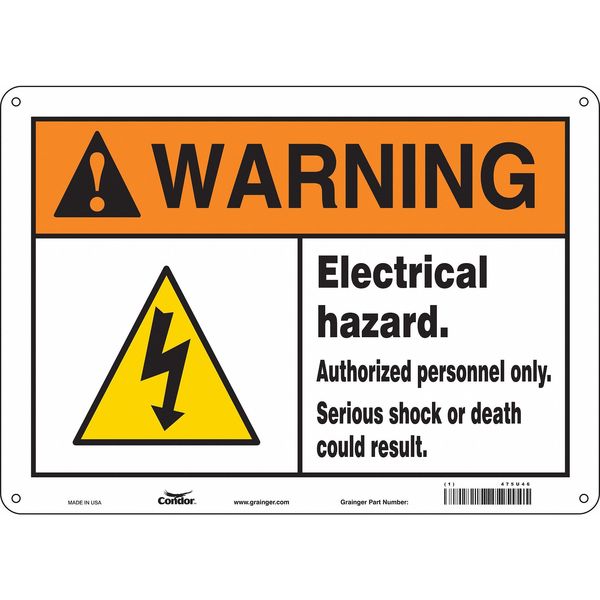 Safety Sign, 10 in Height, 14 in Width, Aluminum, Horizontal Rectangle, English, 475U46