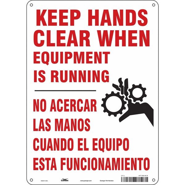 Safety Sign, 14 in Height, 10 in Width, Aluminum, Vertical Rectangle, English, Spanish, 475A45