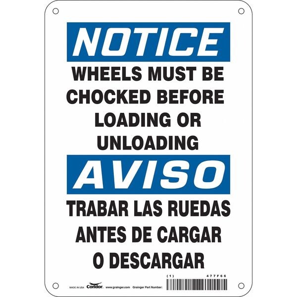 Safety Sign, 10 in Height, 7 in Width, Aluminum, Horizontal Rectangle, English, Spanish, 477F66