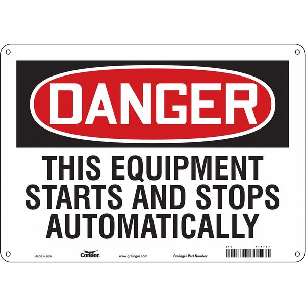 Safety Sign, 10 in Height, 14 in Width, Polyethylene, Horizontal Rectangle, English, 478T57
