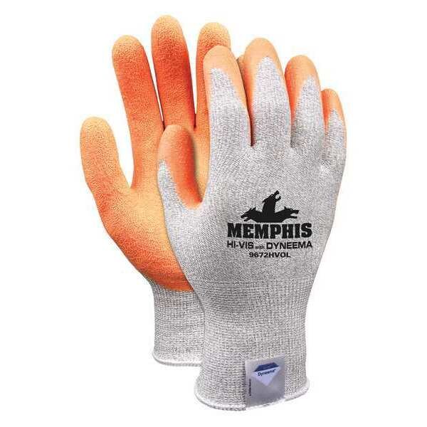 Hi-Vis Cut Resistant Coated Gloves, A2 Cut Level, Latex, 2XL, 1 PR