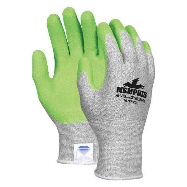 Hi-Vis Cut Resistant Coated Gloves, A2 Cut Level, Latex, L, 1 PR