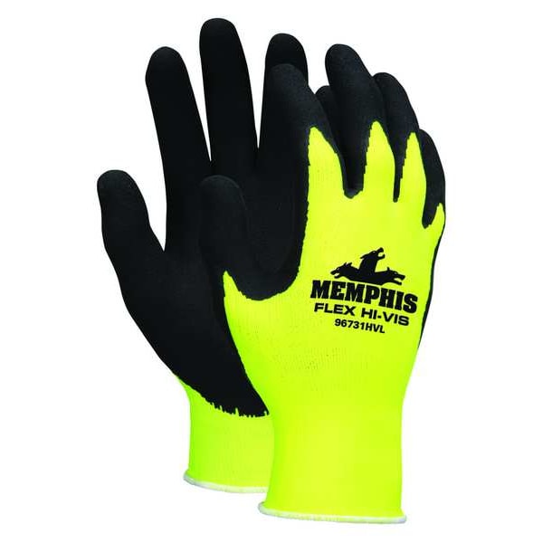 Foam Latex Hi-Vis Coated Gloves, Palm Coverage, Yellow, S, PR