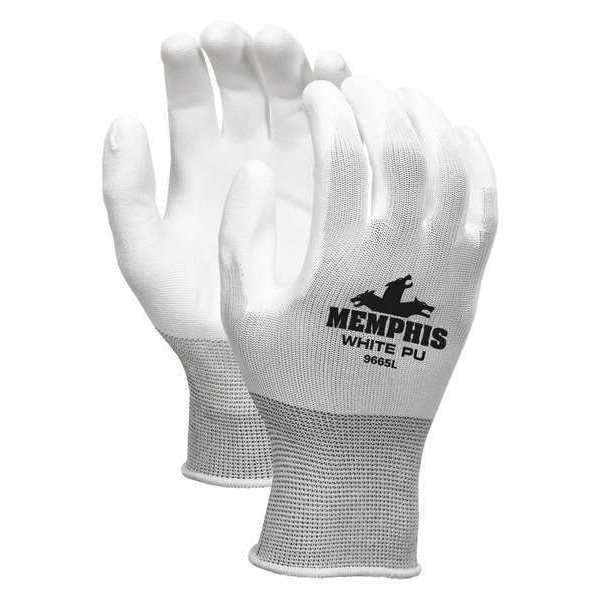 Polyurethane Coated Gloves, Palm Coverage, White, L, PR