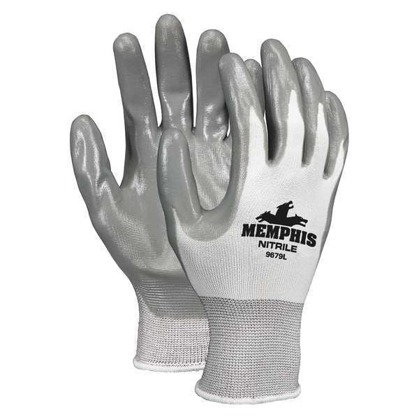 Nitrile Coated Gloves, Palm Coverage, White/Gray, XS, PR