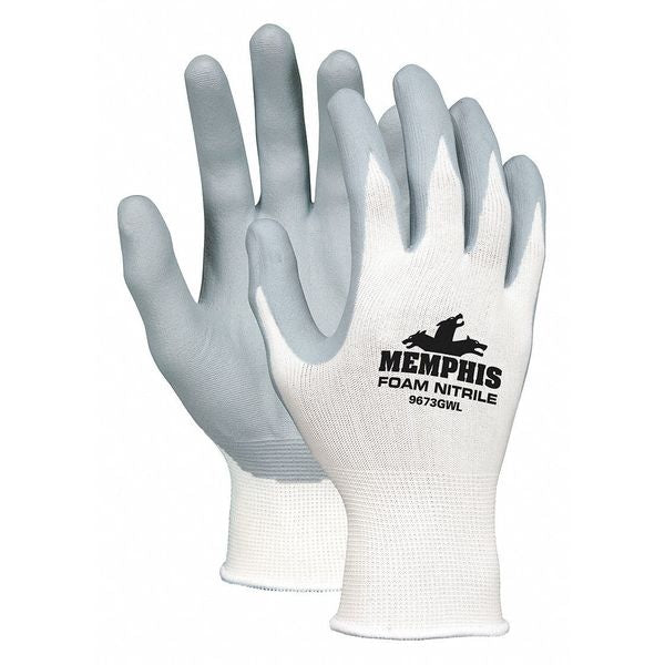Nitrile Coated Gloves, Palm Coverage, White/Gray, XS, 12PK