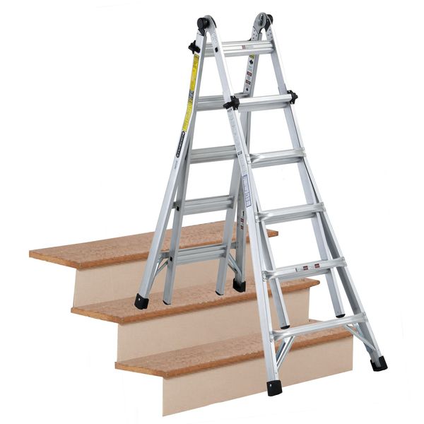 Multipurpose Ladder, Extension, Scaffold, Staircase, Stepladder Configuration, 19 ft, Aluminum