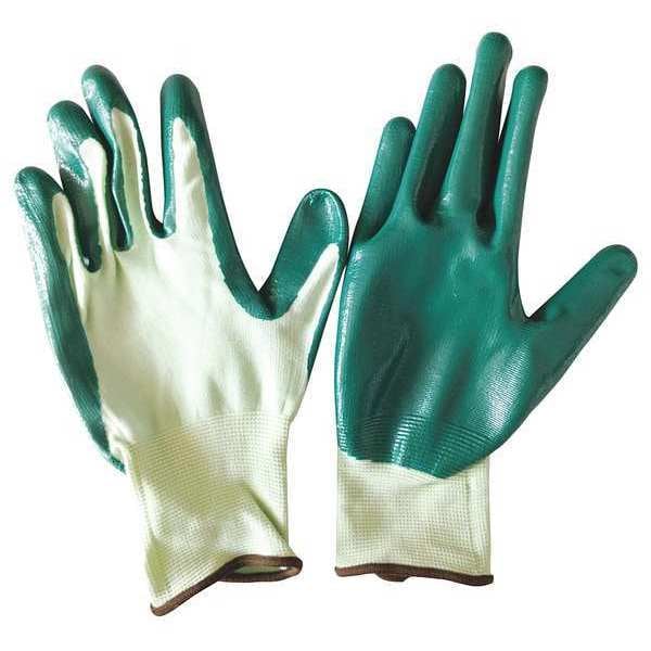 Nitrile Coated Gloves, Palm Coverage, Green, S, PR