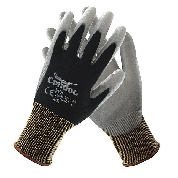 Polyurethane Coated Gloves, Palm Coverage, Black/Gray, L, PR