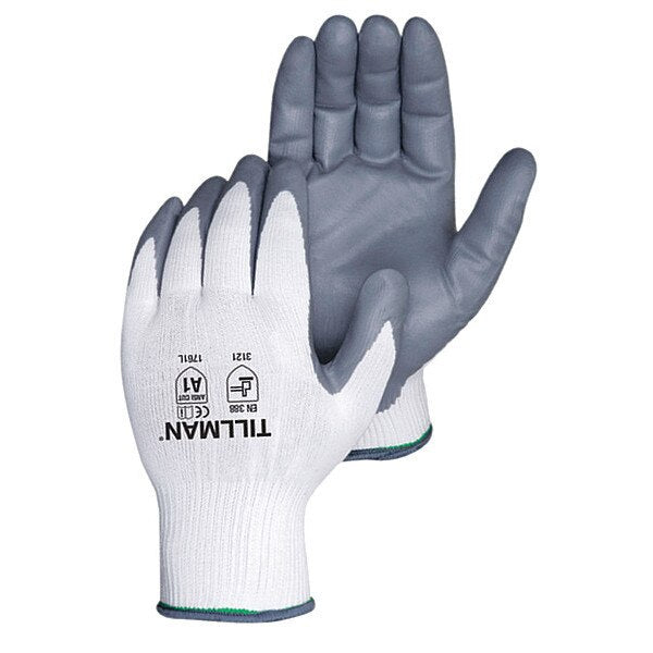 Nitrile Coated Gloves, Palm Coverage, White/Gray, XL, PR