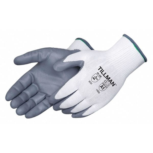 Polyurethane Coated Gloves, Palm Coverage, White/Gray, L, PR