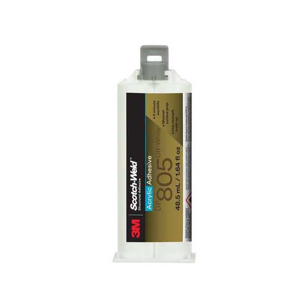 Acrylic Adhesive, DP805 Series, Off-White, 1:01 Mix Ratio, 140 min Functional Cure, Dual-Cartridge