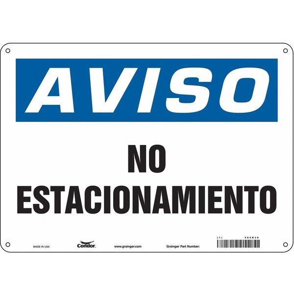 No Parking Sign, 10 in Height, 14 in Width, Aluminum, Horizontal Rectangle, Spanish