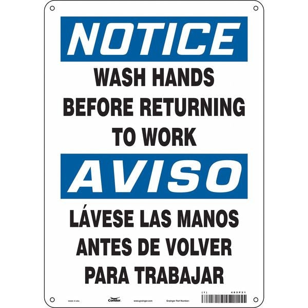 Safety Sign, 14 in Height, 10 in Width, Aluminum, Vertical Rectangle, English, Spanish, 485P21