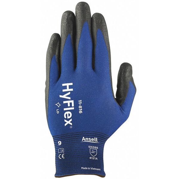 Foam Nitrile Coated Gloves, Palm Coverage, Black/Blue, 10, PR