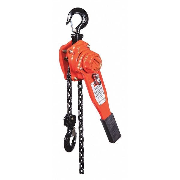 Lever Chain Hoist, 1,500 lb Load Capacity, 15 ft Hoist Lift, 29/32 in Hook Opening